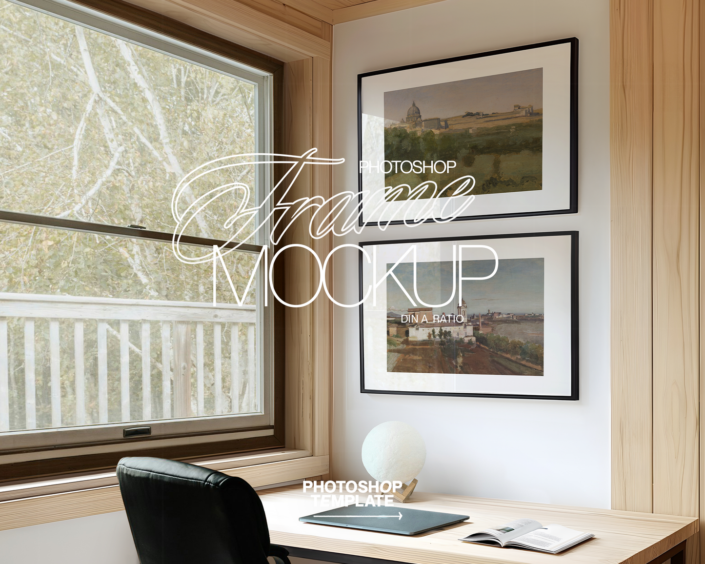 DIN A Landscape Frame Duo in Minimalist Study Mockup