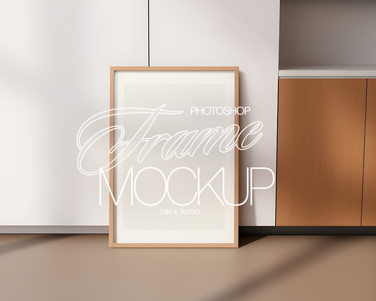 DIN A Minimalist Wooden Frame Scene Mockup