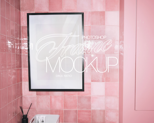 DIN A Black Frame in Pink Wash Room Mockup