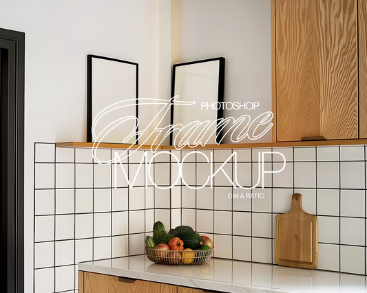 Two A4 Black Frames Kitchen Interior Mockup