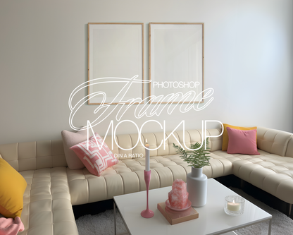 2 DIN A Wood Frames Retro Living Room Mockup