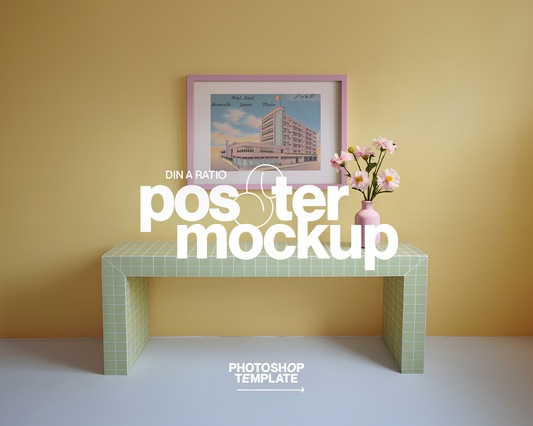 DIN A Pink Landscape Frame in Retro Scene Mockup