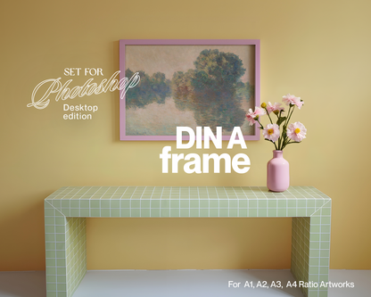 DIN A Pink Landscape Frame in Retro Scene Mockup