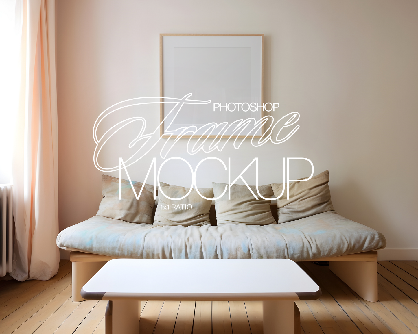 1x1 Frame Retro Pastel Living Room Mockup