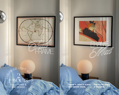 DIN A Black Landscape Frame Retro Bedroom Mockup