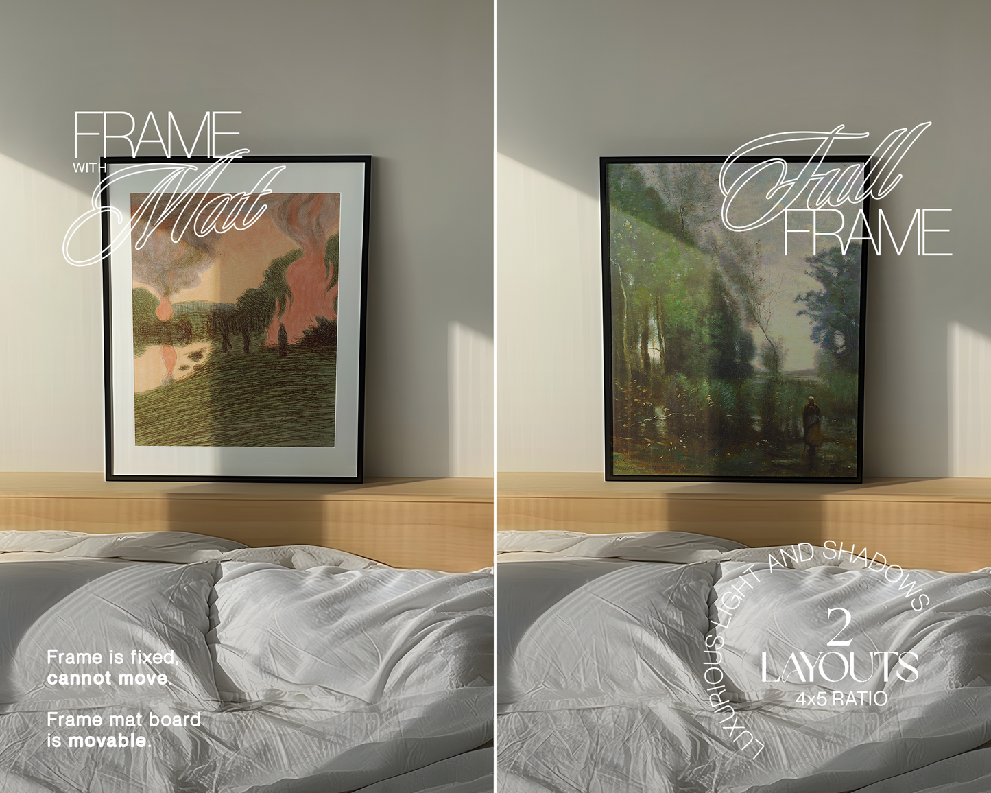 4x5 Black Frame on Headboard in Bedroom Mockup