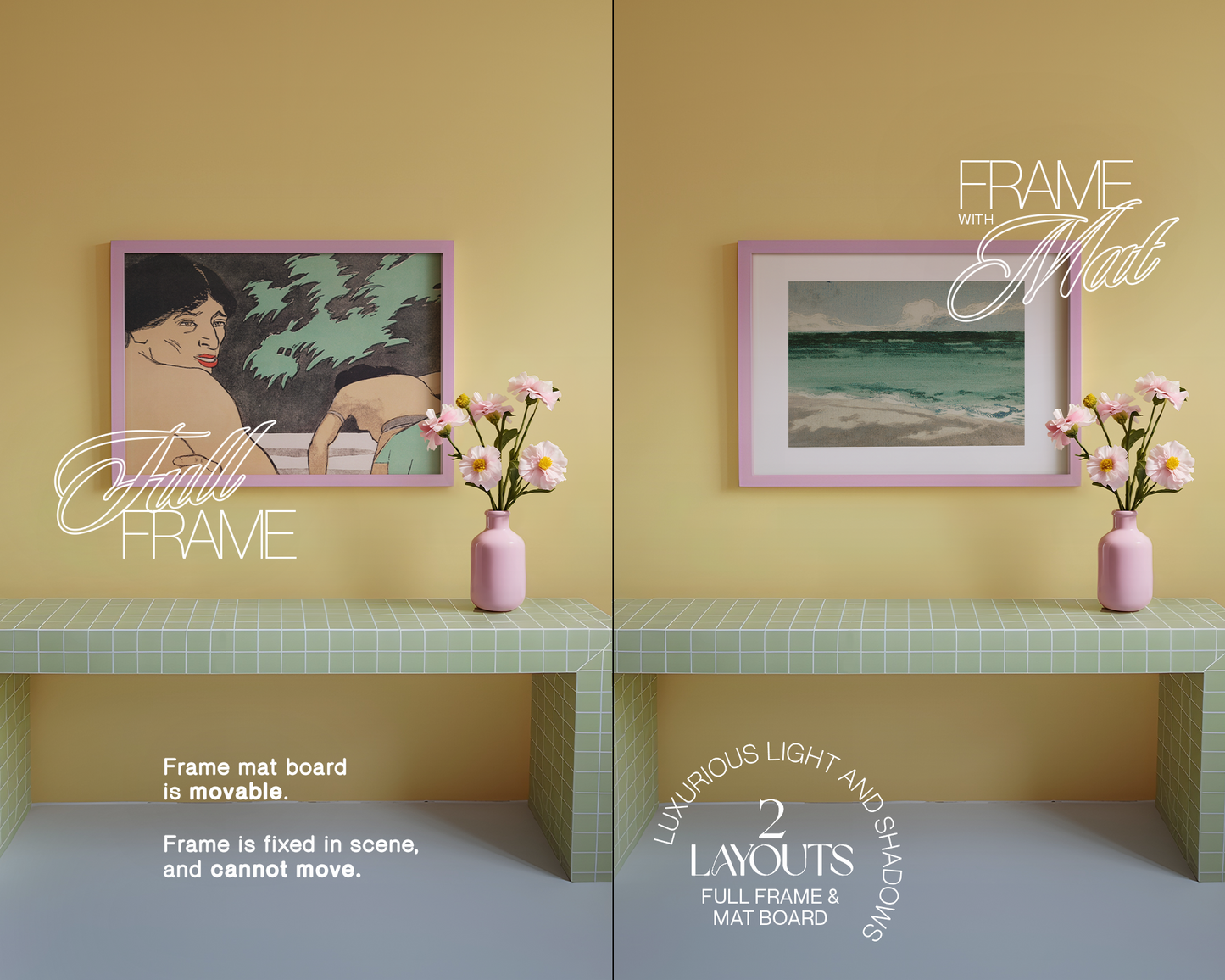 DIN A Pink Landscape Frame in Retro Scene Mockup