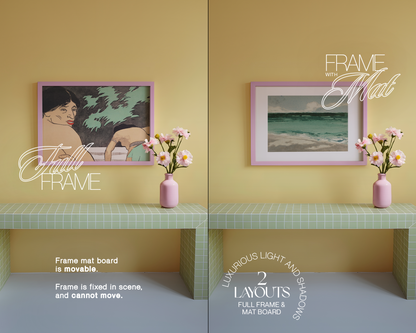 DIN A Pink Landscape Frame in Retro Scene Mockup