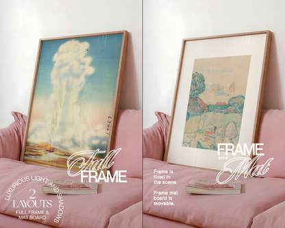 DIN A Frame on Pink Couch Side-Angle View Mockup
