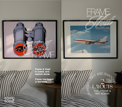 DIN A Landscape Black Frame in Bedroom Scene Mockup