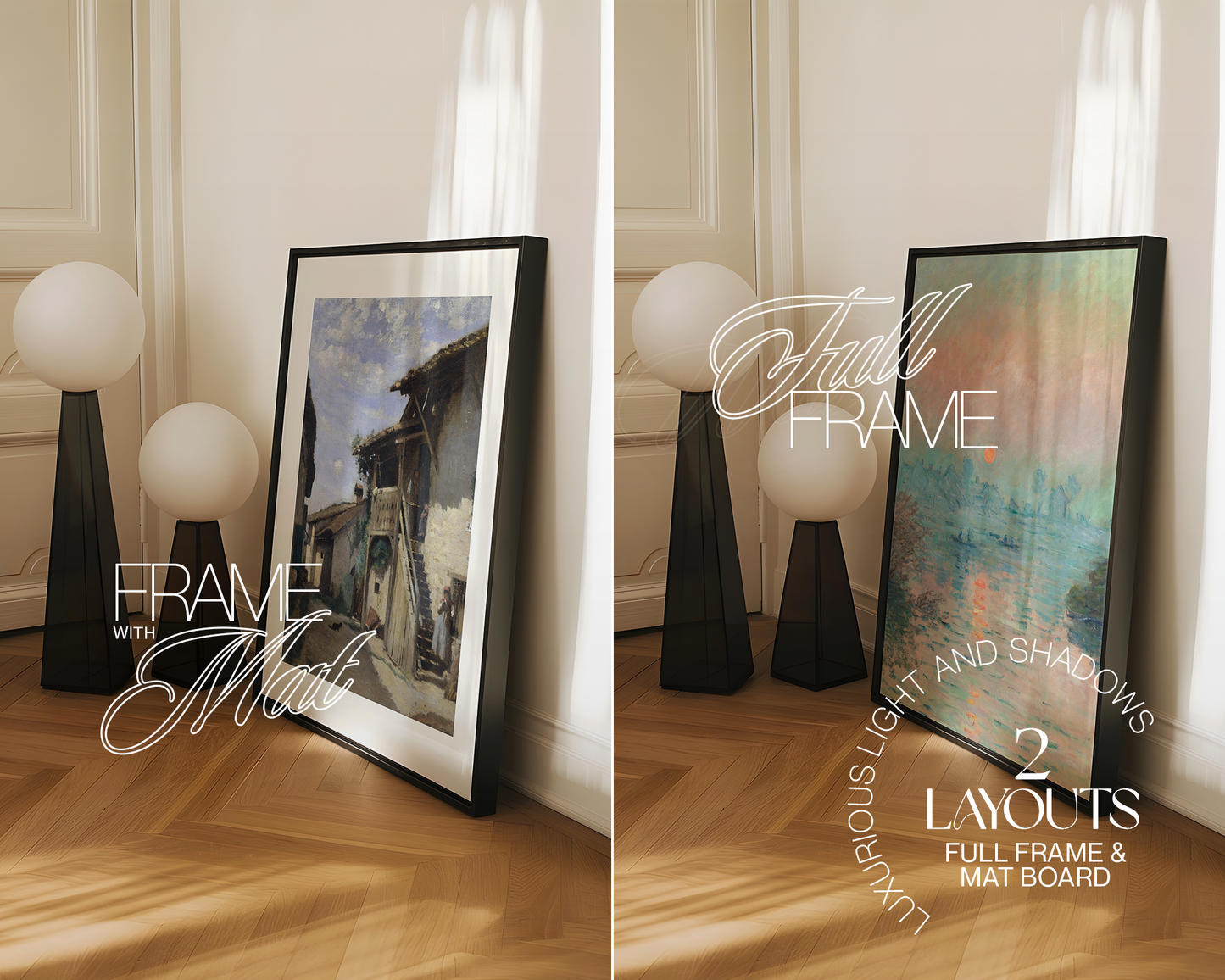 A3 Black Leaning Frame with Modern Lamps Mockup