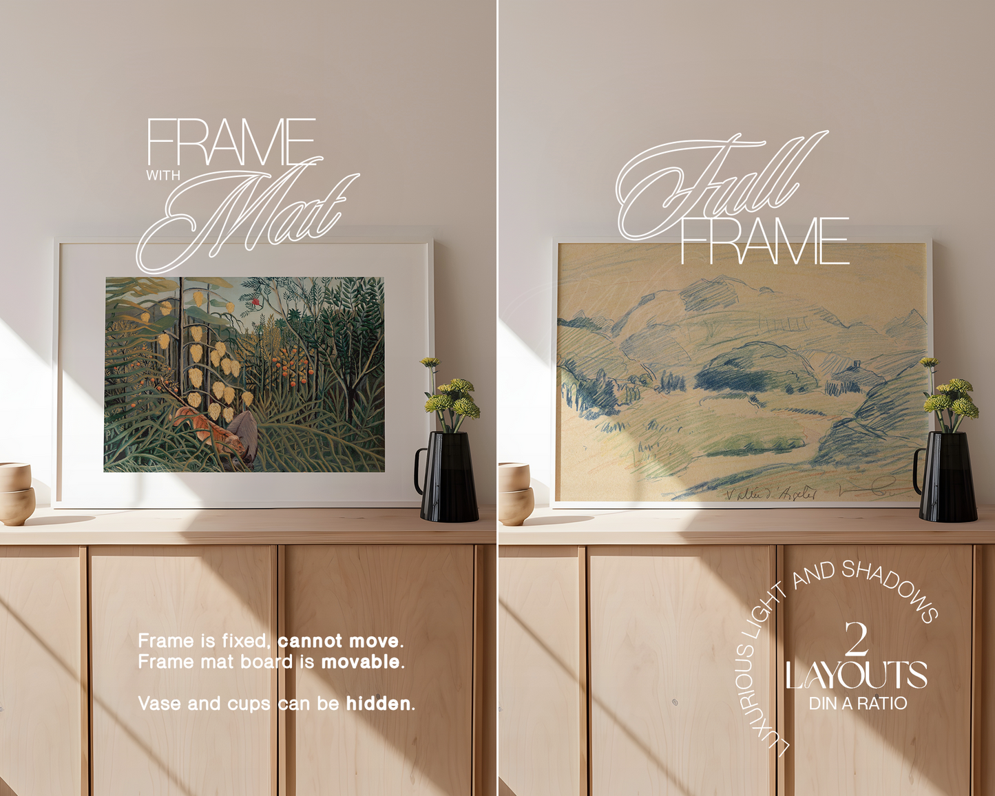 DIN A Landscape Frame Mockup with Optional Decor