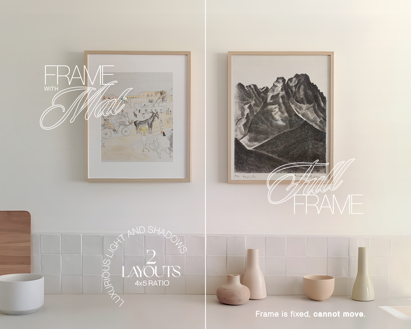 Two 4x5 Frames in Minimalist Kitchen Mockup