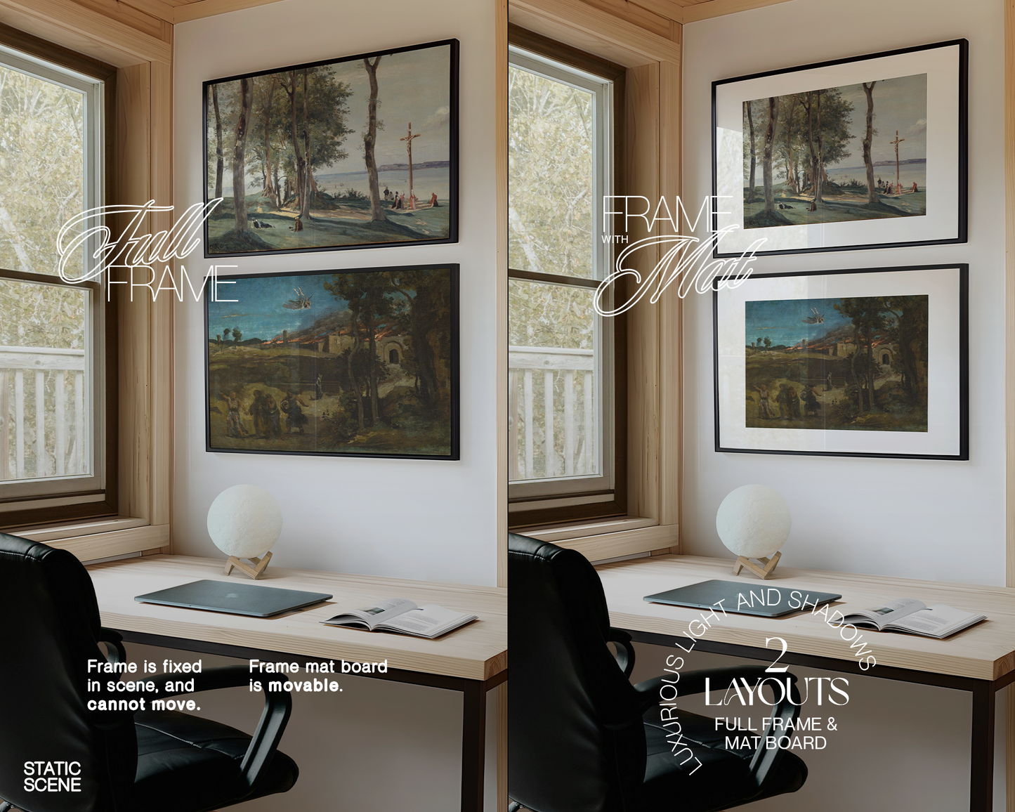 DIN A Landscape Frame Duo in Minimalist Study Mockup
