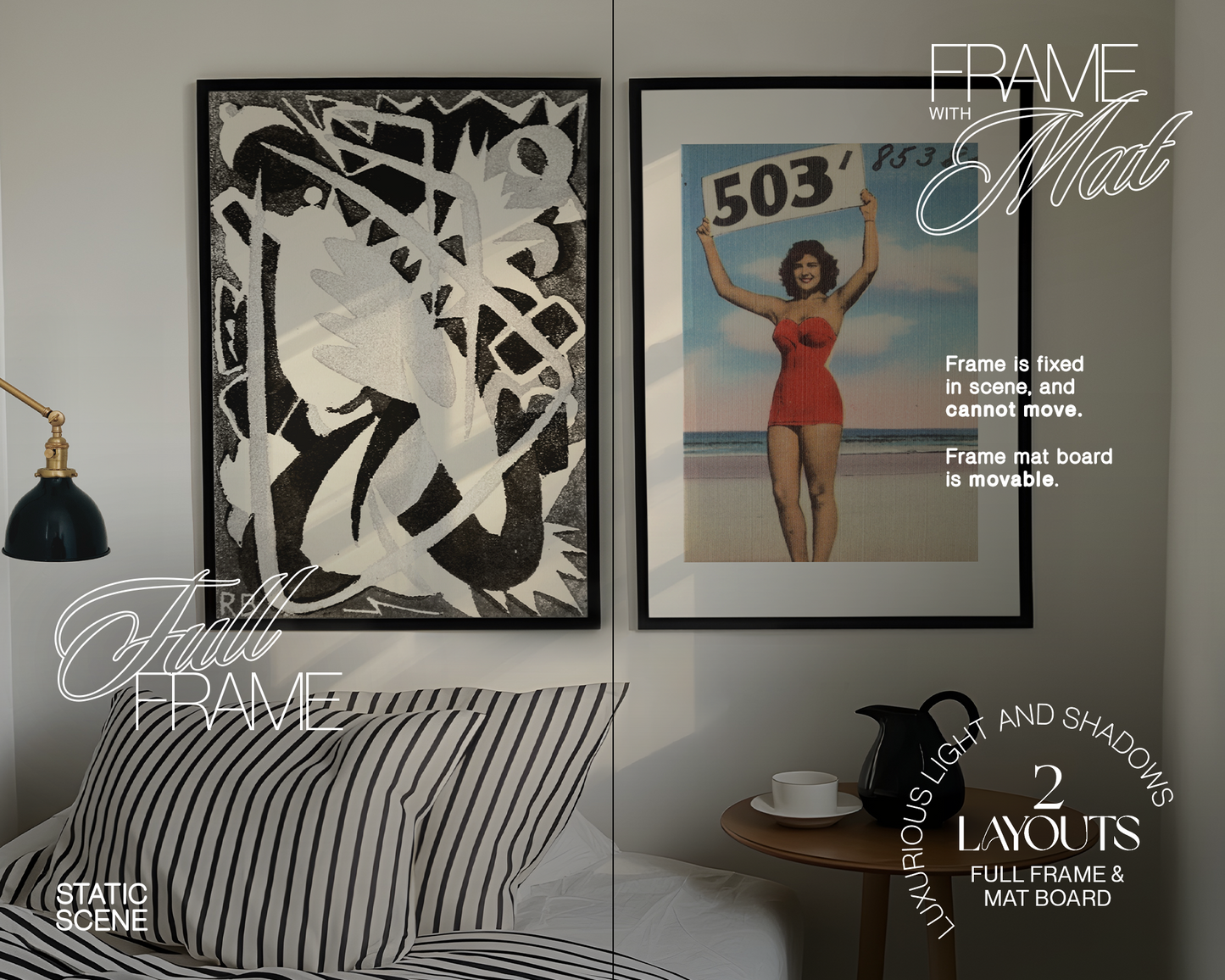 DIN A Set of Two Black Frames Bedroom Mockup