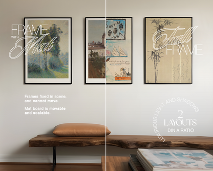 3 DIN A Black Frames Bohemian Interior Mockup