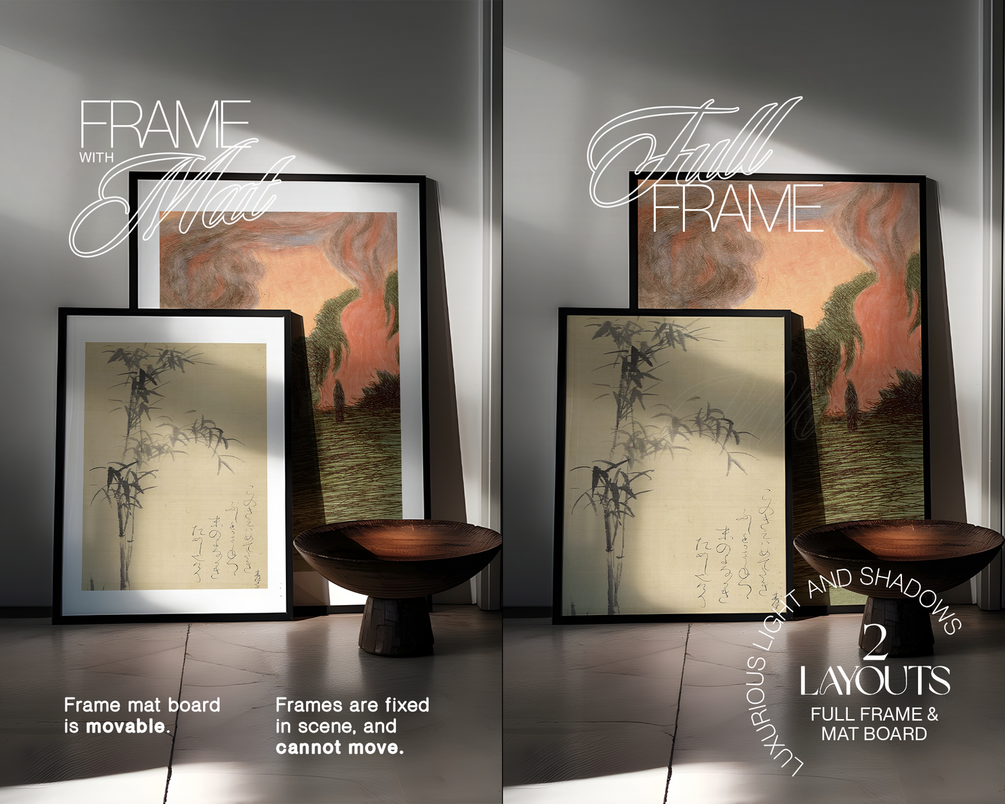 DIN A1 and A2 Black Frames Dramatic Light Mockup