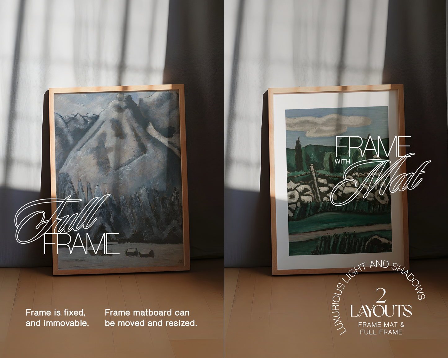 DIN A Wood Frame with Curtains Mockup