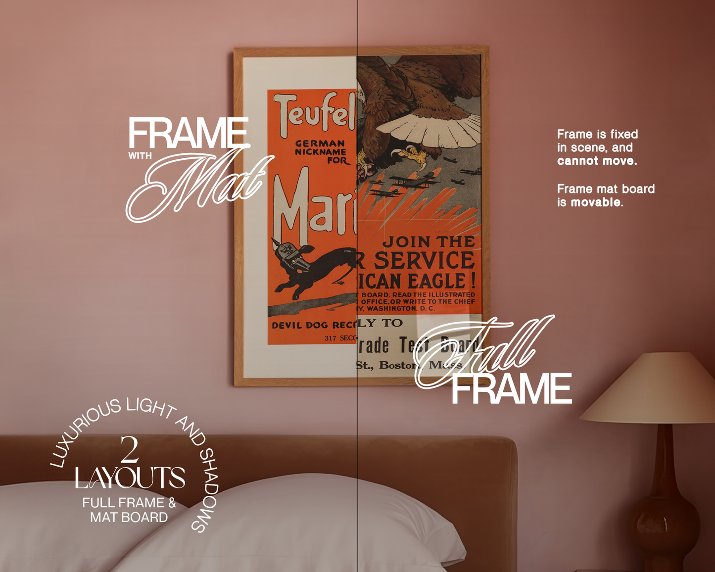 DIN A Vertical Frame in Pastel Pink Bedroom Mockup