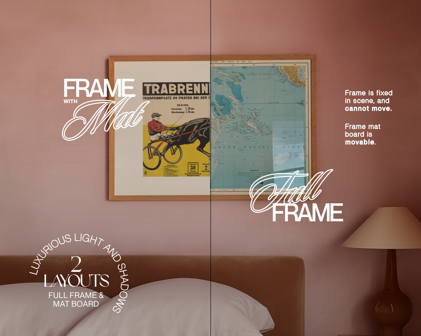 DIN A Horizontal l Frame in Pastel Pink Bedroom Mockup