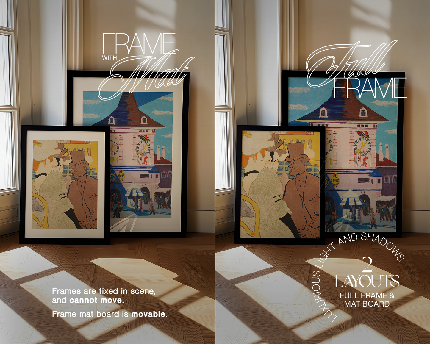 A3 and A4 Black Frames Sunlight Mockup