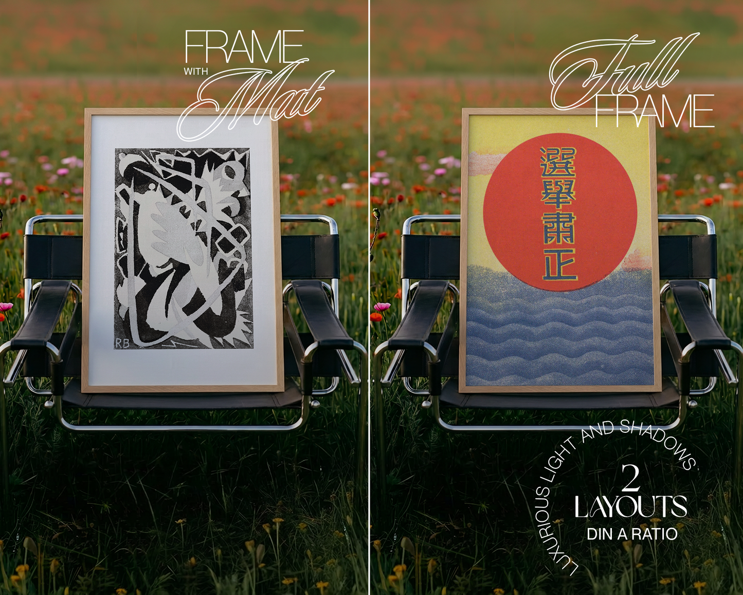DIN A Frame on Wassily Chair in Poppy Field Mockup