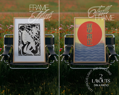 DIN A Frame on Wassily Chair in Poppy Field Mockup