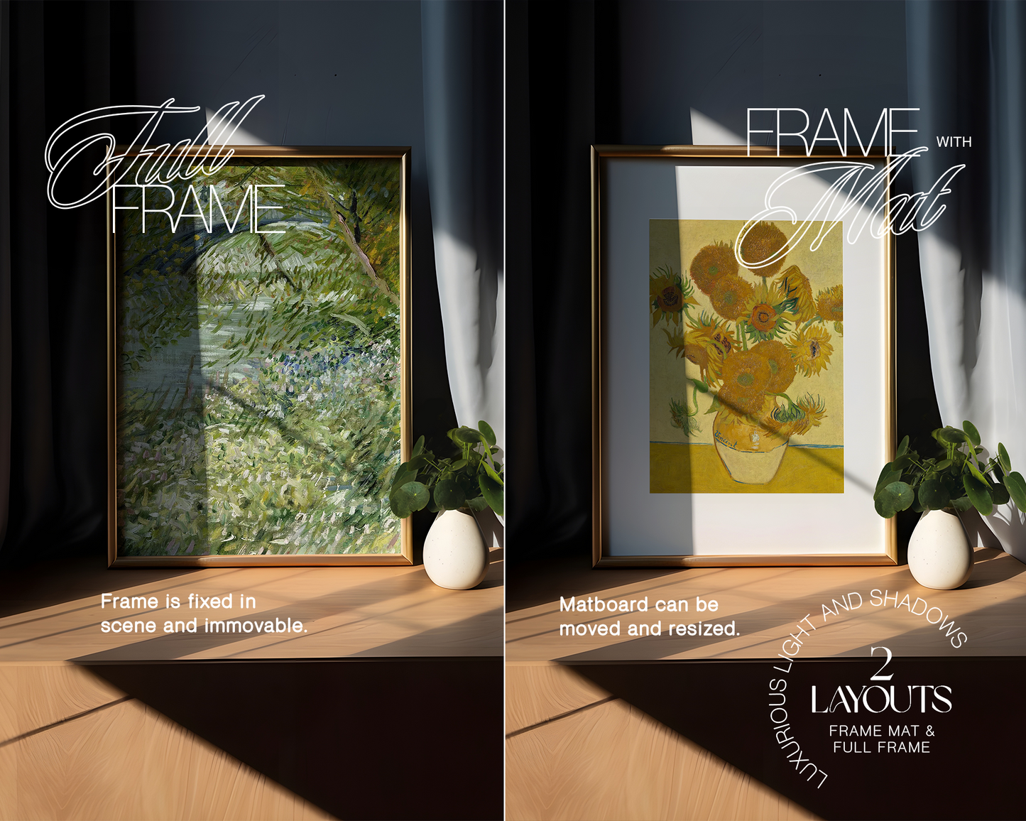 DIN A Gold Frame with Moody Lighting Mockup