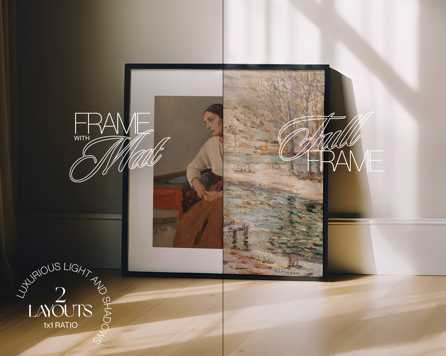 1x1 Black Frame Moody Lighting Mockup