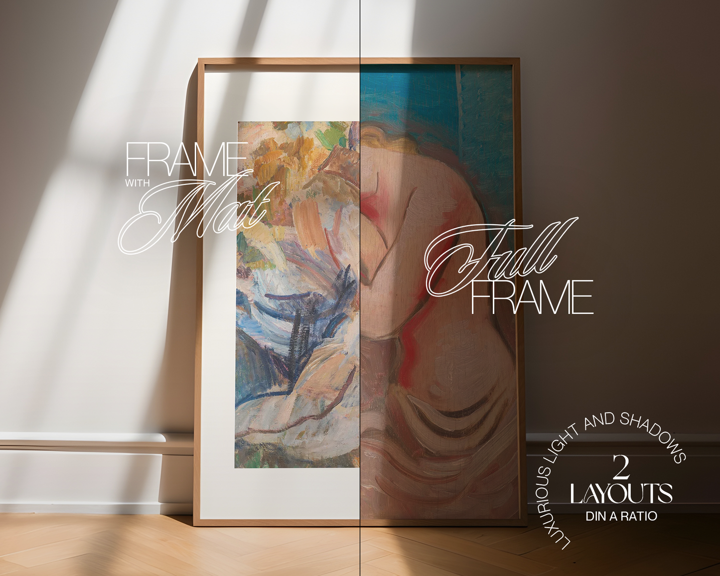 DIN A Wood Frame Dramatic Lighting Mockup