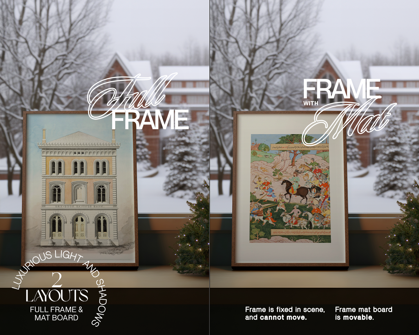 DIN A Wood Frame in Festive Windowsill Scene Mockup