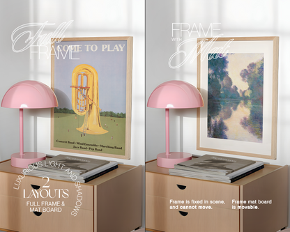 Wood Frame with Pink Lamp Mockup