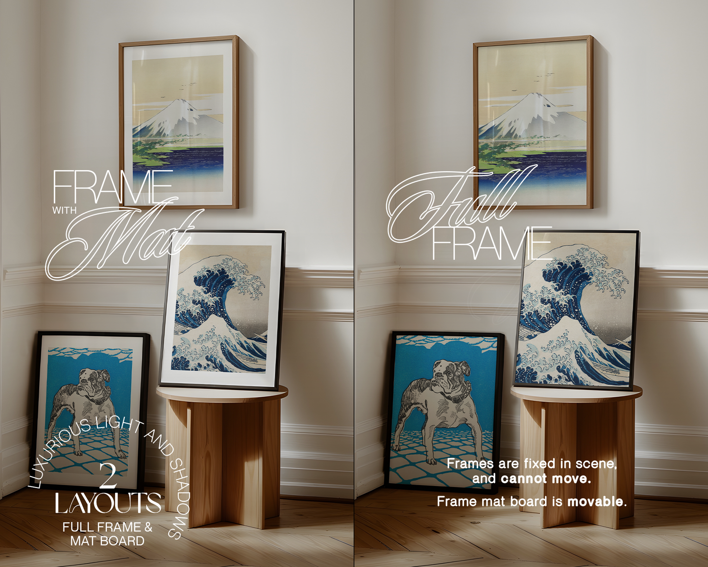 A3 Set of Three Frames Interior Scene Mockup