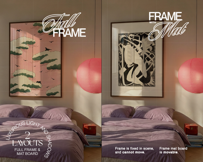 DIN A Vertical Frame Vibrant Bedroom Mockup