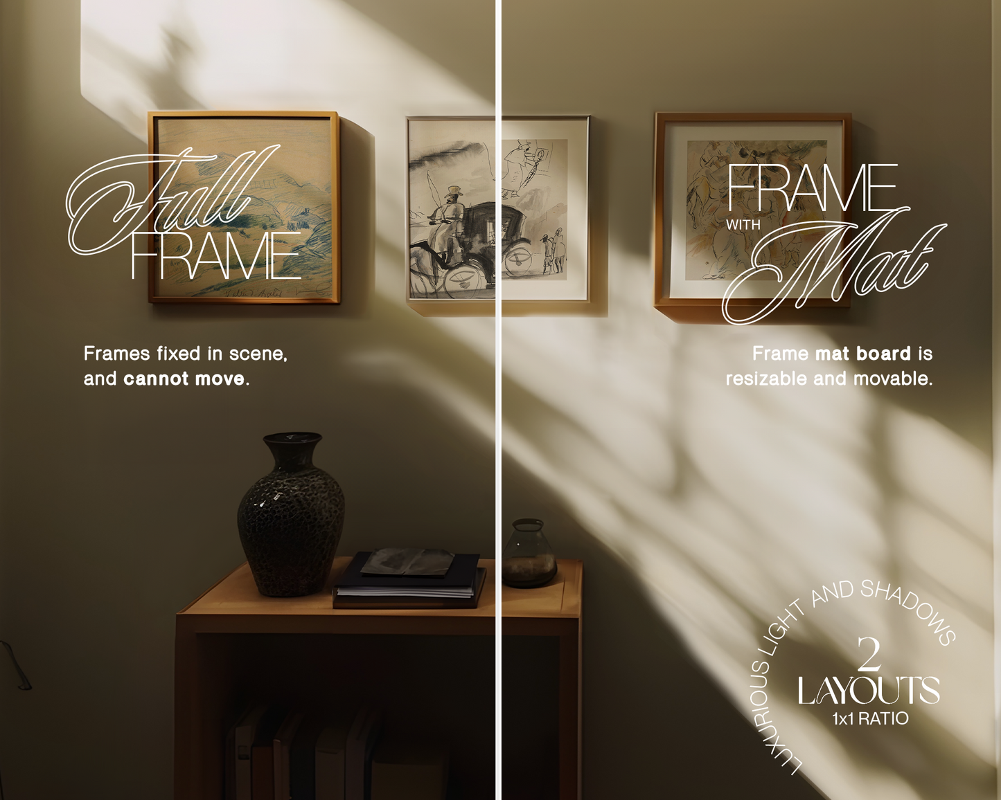 Three 1x1 Frames Moody Japandi Scene Mockup