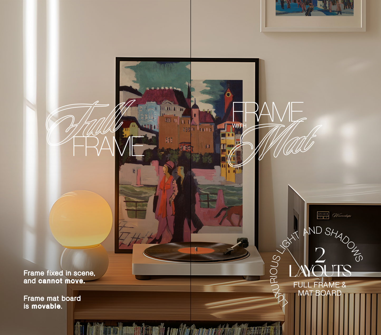 DIN A Frames Retro Scene with Vinyl Player Mockup