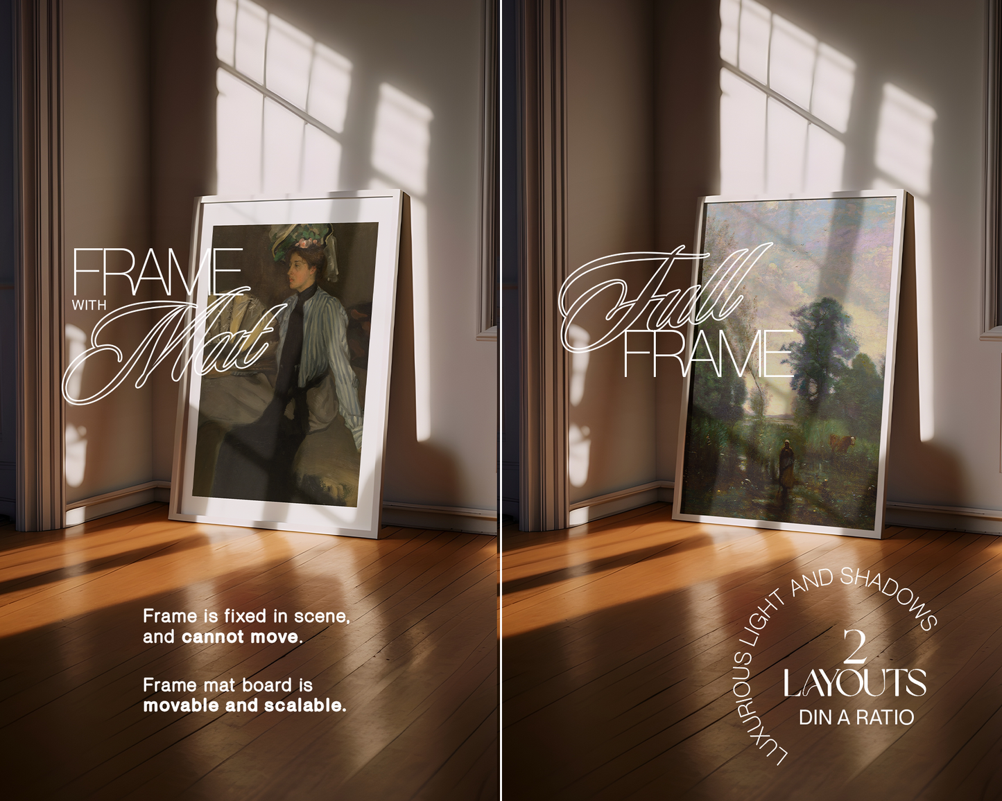 DIN A Leaning Frame with Dramatic Lighting Mockup