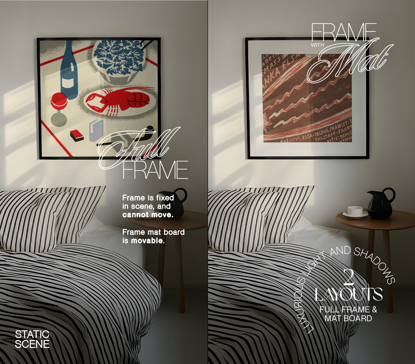 Square Black Frame in Minimalist Bedroom Mockup