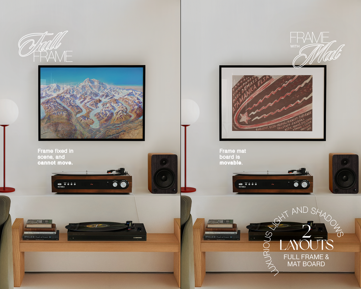 A3 Black Landscape Frame in Retro Minimalist Interior