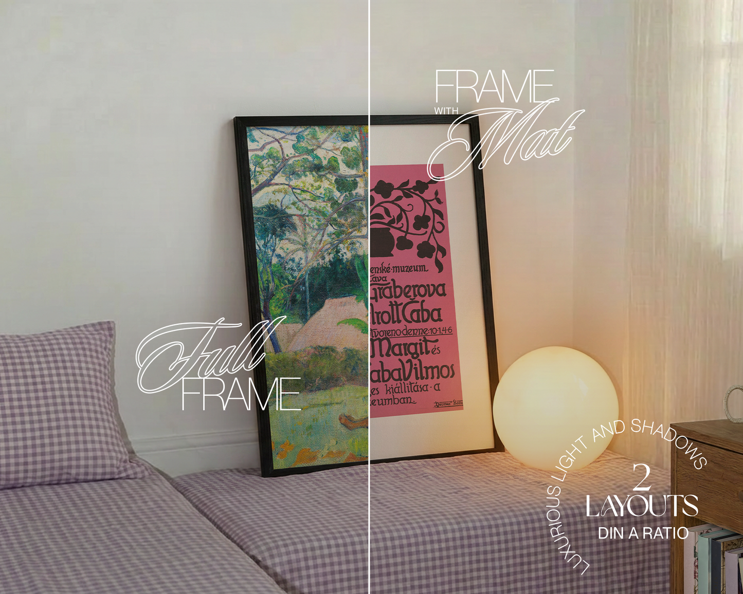 DIN A Black Leaning Frame Lilac Gingham Mockup