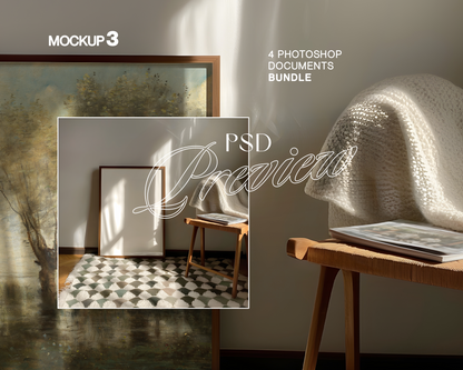 DIN A Ratio Warm and Classic Interiors Mockup Bundle of 4