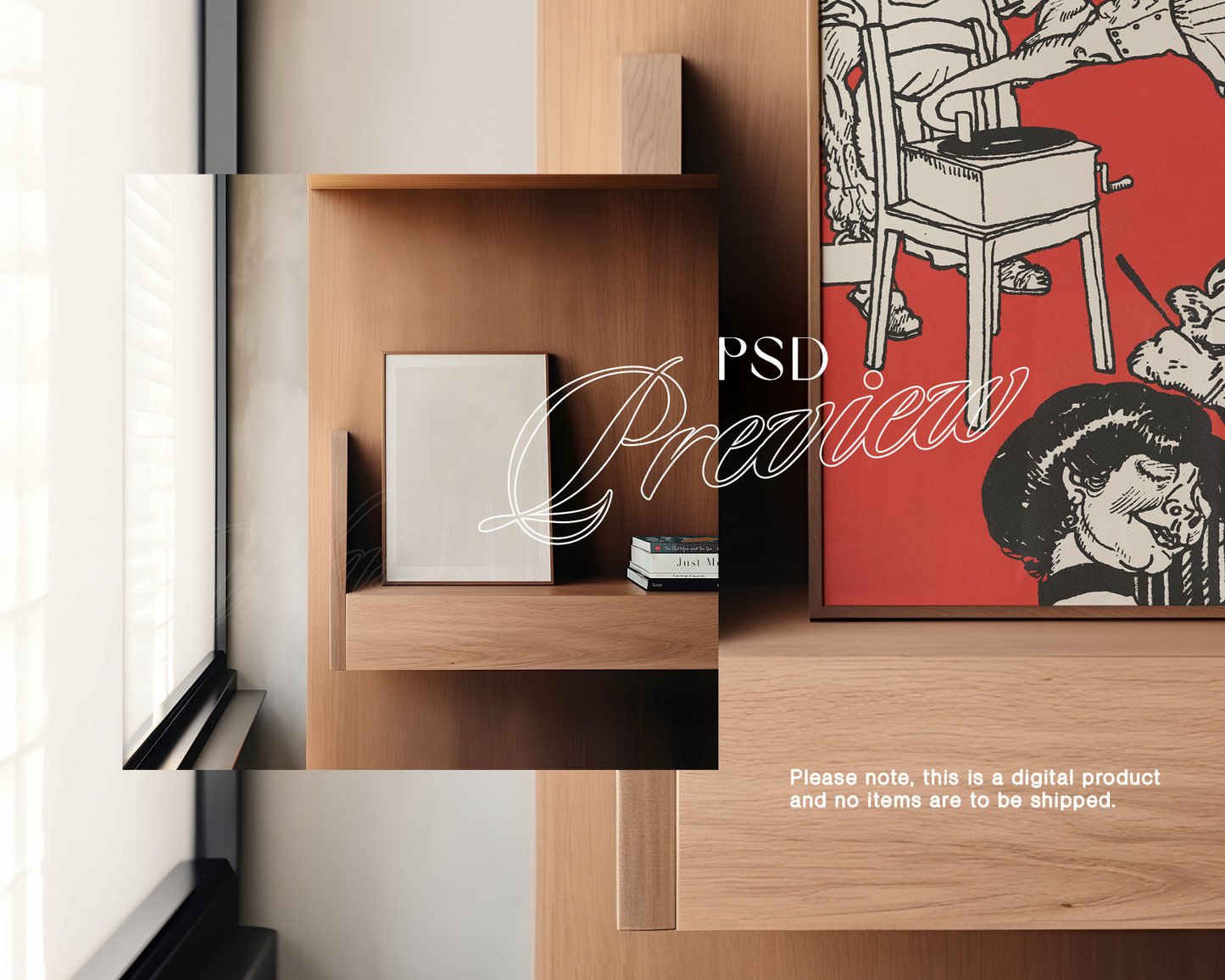 A4 Wood Frame Wooden Shelf Mockup