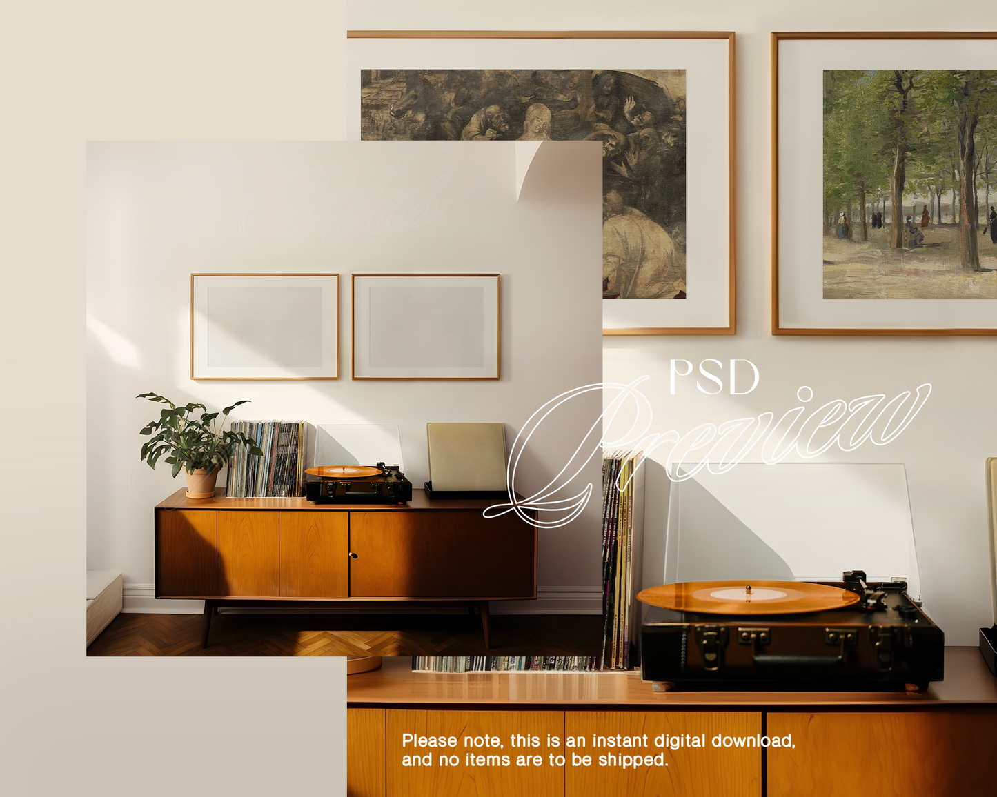 DIN A Landscape Frames & Mid-Century Sideboard Mockup