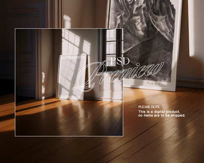 DIN A Leaning Frame with Dramatic Lighting Mockup