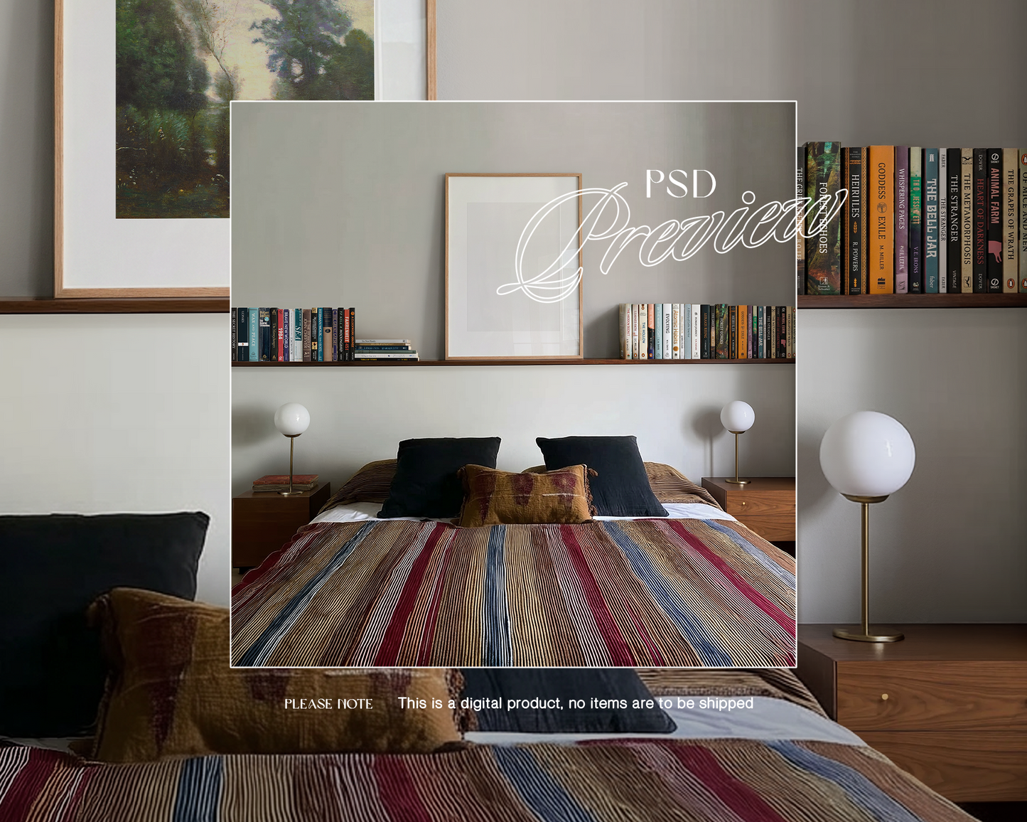 DIN A Vertical Frame Bohemian Bedroom Mockup