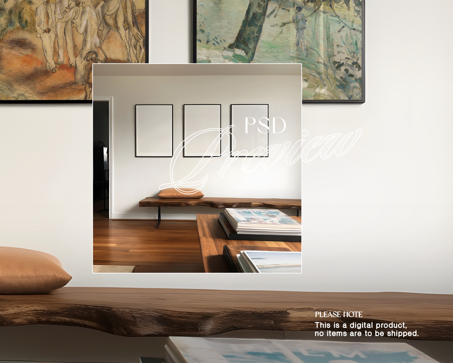 3 DIN A Black Frames Bohemian Interior Mockup