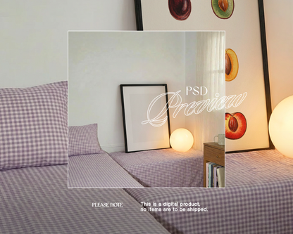 DIN A Black Leaning Frame Lilac Gingham Mockup
