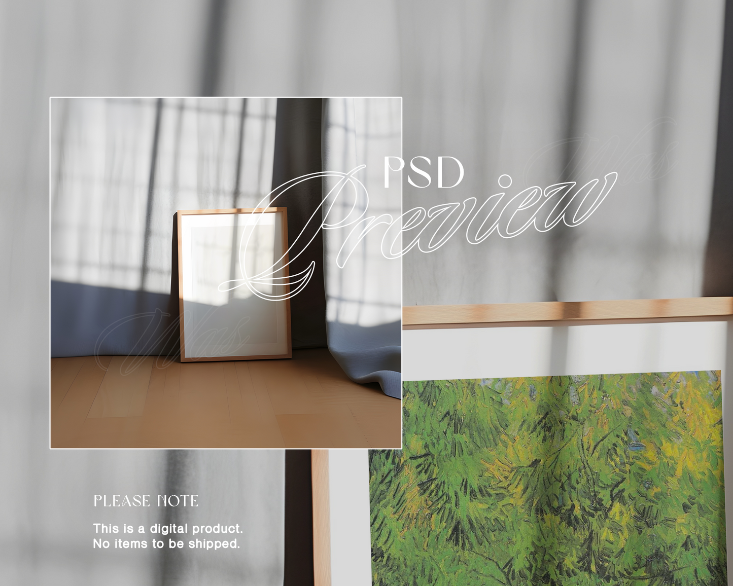 DIN A Wood Frame with Curtains Mockup