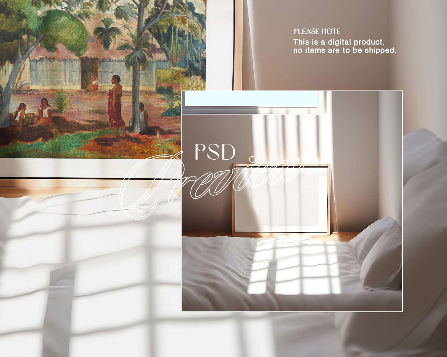 A3 Wood Frame Bedroom Scene Mockup