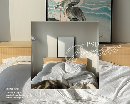 4x5 Black Frame on Headboard in Bedroom Mockup